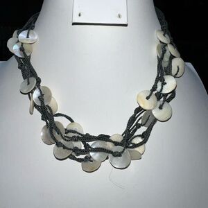 Vintage Multi Strand Cord and Shell Beaded Necklace